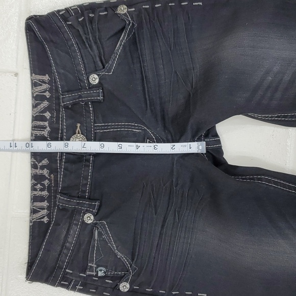 MEK Denim black jeans women's sz 26 x 36L Lyon easy bootcut distressed low rise - Picture 7 of 12